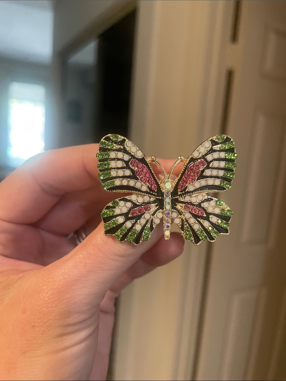 Green and Pink butterfly brooch